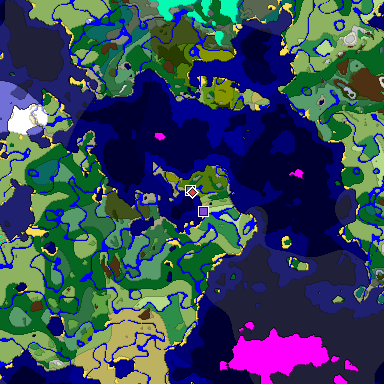 Predicted biome map of Java 1.19.2 seed 8897633397529533575 around estimated spawn