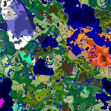 Predicted biome map of Java 1.19.2 seed 3873431741017770663 around estimated spawn