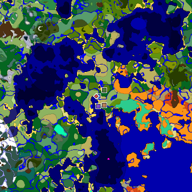 Predicted biome map of Java 1.19.2 seed -1371003494202464727 around estimated spawn