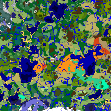 Predicted biome map of Java 1.19.2 seed -6385597438357291843 around estimated spawn