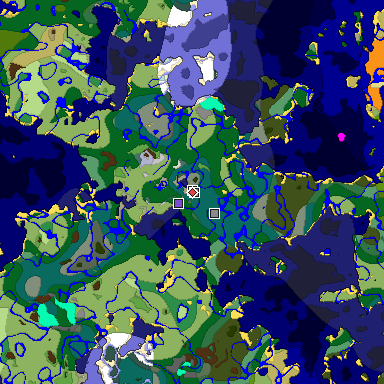 Predicted biome map of Java 1.19.2 seed -5625487726011156078 around estimated spawn