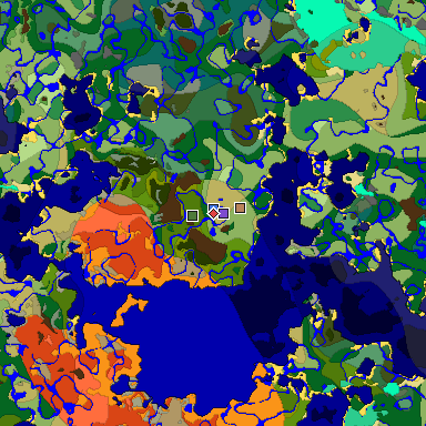 Predicted biome map of Java 1.19.2 seed 3066358310276375312 around estimated spawn