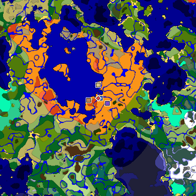 Predicted biome map of Java 1.19.2 seed -7476366821034779414 around estimated spawn