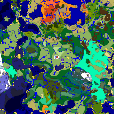 Predicted biome map of Java 1.19.2 seed 4160096022547136519 around estimated spawn