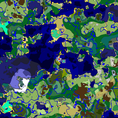 Predicted biome map of Java 1.19.2 seed -2916794948143362086 around estimated spawn