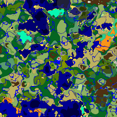Predicted biome map of Java 1.19.2 seed -3417990271602878547 around estimated spawn