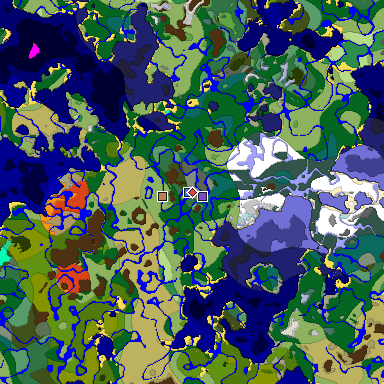 Predicted biome map of Java 1.19.2 seed 22983007745288241 around estimated spawn