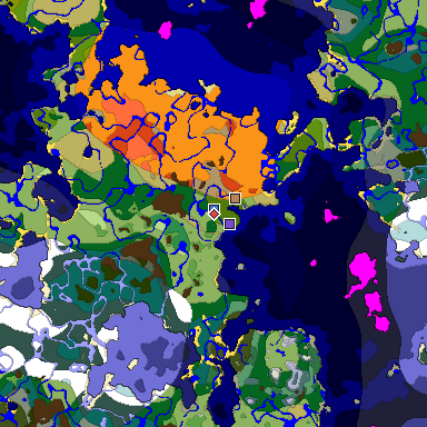 Predicted biome map of Java 1.19.2 seed -4547534812885516493 around estimated spawn