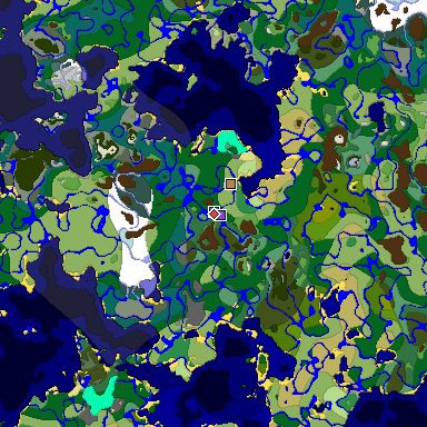 Predicted biome map of Java 1.19.2 seed 8715297182937637408 around estimated spawn