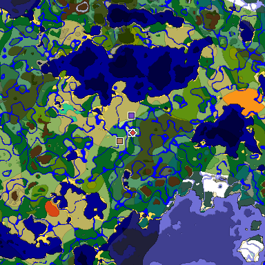 Predicted biome map of Java 1.19.2 seed 8928466608757841071 around estimated spawn