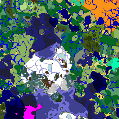 Predicted biome map of Java 1.19.2 seed 6901666833318007799 around estimated spawn