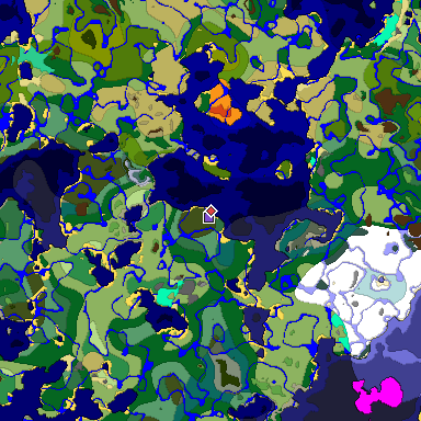 Predicted biome map of Java 1.19.2 seed 1457478902726703573 around estimated spawn