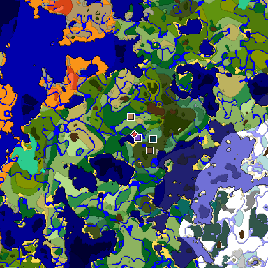 Predicted biome map of Java 1.19.2 seed 1555906172088902798 around estimated spawn