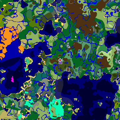 Predicted biome map of Java 1.19.2 seed 4473666287663299502 around estimated spawn