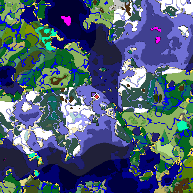 Predicted biome map of Java 1.19.2 seed 8990014758936510384 around estimated spawn