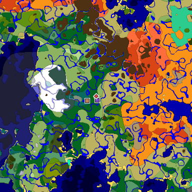 Predicted biome map of Java 1.19.2 seed 7751457240126400481 around estimated spawn