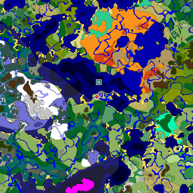 Predicted biome map of Java 1.19.2 seed -6188504821372866887 around estimated spawn