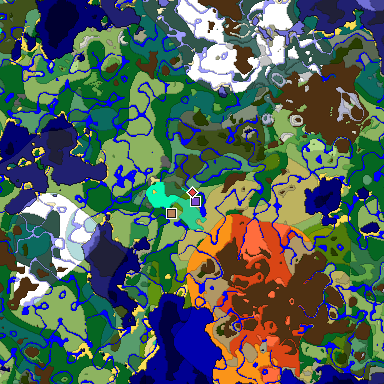 Predicted biome map of Java 1.19.2 seed 6366566825525017134 around estimated spawn