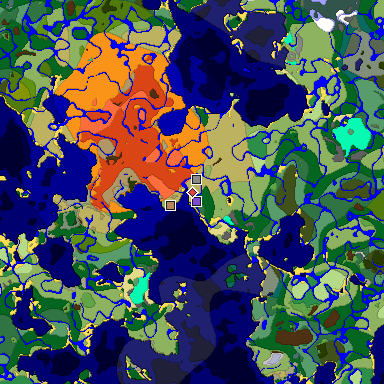 Predicted biome map of Java 1.19.2 seed -606463521071142743 around estimated spawn