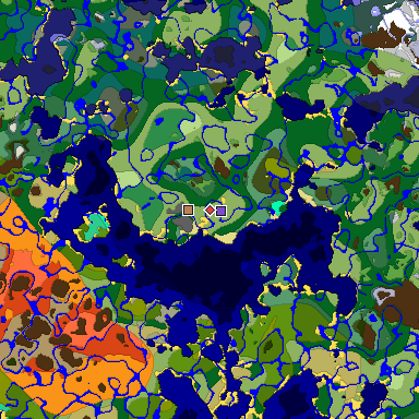 Predicted biome map of Java 1.19.2 seed 5516658952468469769 around estimated spawn