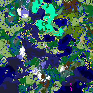 Predicted biome map of Java 1.19.2 seed 4074539916394773755 around estimated spawn