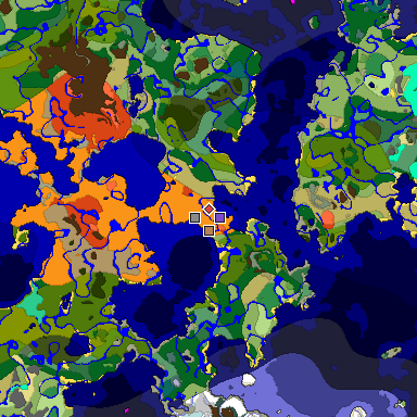 Predicted biome map of Java 1.19.2 seed -3421844856796149783 around estimated spawn