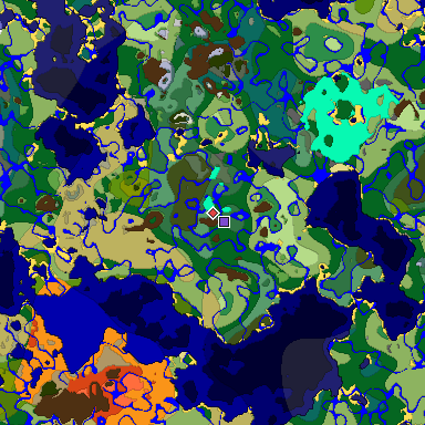 Predicted biome map of Java 1.19.2 seed -8513256603473666654 around estimated spawn