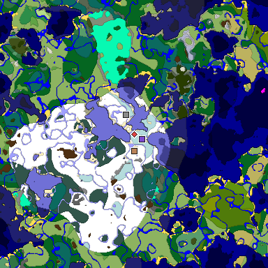 Predicted biome map of Java 1.19.2 seed -1704601504095844134 around estimated spawn