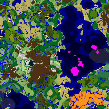 Predicted biome map of Java 1.19.2 seed 1030261455024633459 around estimated spawn
