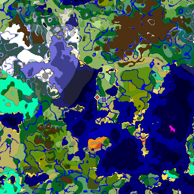 Predicted biome map of Java 1.19.2 seed 6214039620744511722 around estimated spawn