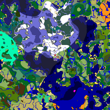 Predicted biome map of Java 1.19.2 seed 5413750005956320428 around estimated spawn