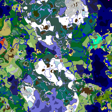 Predicted biome map of Java 1.19.2 seed -1564453355537147416 around estimated spawn
