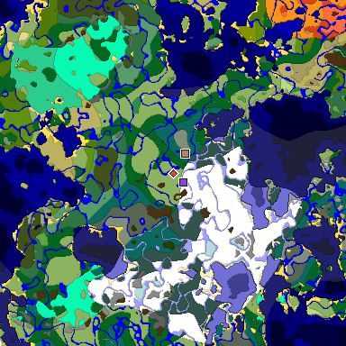Predicted biome map of Java 1.19.2 seed -2567922108622197414 around estimated spawn