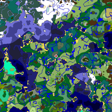 Predicted biome map of Java 1.19.2 seed -6936477168462155707 around estimated spawn