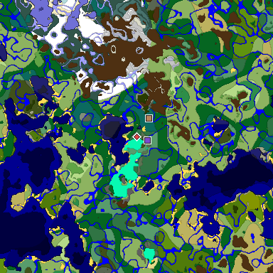 Predicted biome map of Java 1.19.2 seed 8857767183745896376 around estimated spawn
