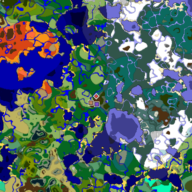 Predicted biome map of Java 1.19.2 seed -5247228766288446277 around estimated spawn