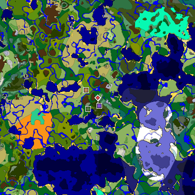 Predicted biome map of Java 1.19.2 seed 5213038893546215917 around estimated spawn