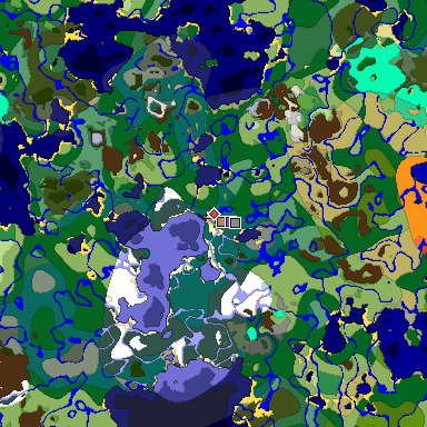 Predicted biome map of Java 1.19.2 seed 3251841051034275663 around estimated spawn