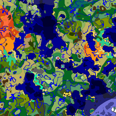 Predicted biome map of Java 1.19.2 seed 1134306237347197497 around estimated spawn