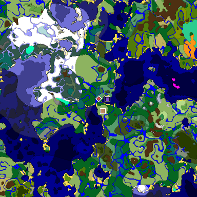 Predicted biome map of Java 1.19.2 seed 6700759980197711118 around estimated spawn