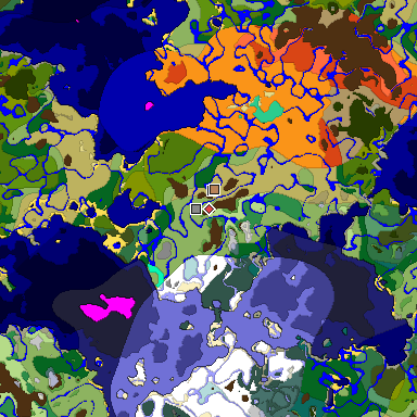 Predicted biome map of Java 1.19.2 seed 3033058097736100868 around estimated spawn
