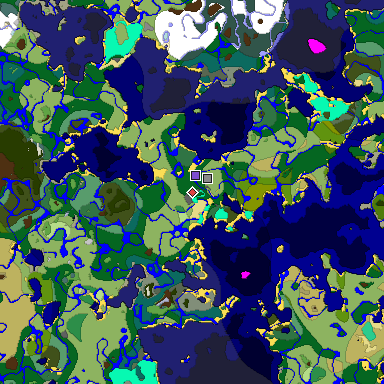 Predicted biome map of Java 1.19.2 seed 1027048887281096252 around estimated spawn