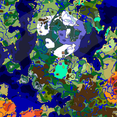 Predicted biome map of Java 1.19.2 seed 8453488733018515687 around estimated spawn