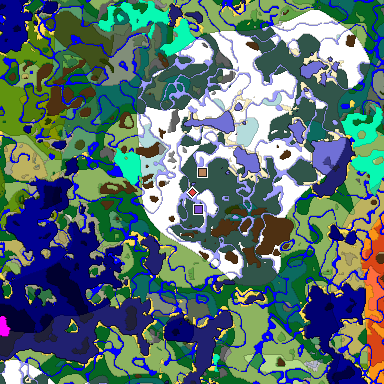 Predicted biome map of Java 1.19.2 seed -6844768374302063428 around estimated spawn