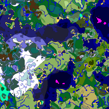 Predicted biome map of Java 1.19.2 seed -5137656622966470342 around estimated spawn