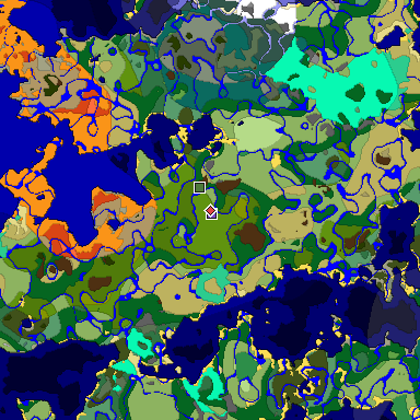 Predicted biome map of Java 1.19.2 seed 4139297767022443420 around estimated spawn