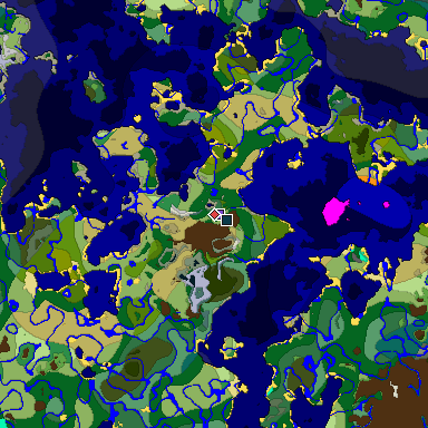Predicted biome map of Java 1.19.2 seed -3710032712180023663 around estimated spawn