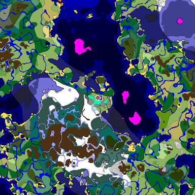 Predicted biome map of Java 1.19.2 seed -6489159013313608663 around estimated spawn