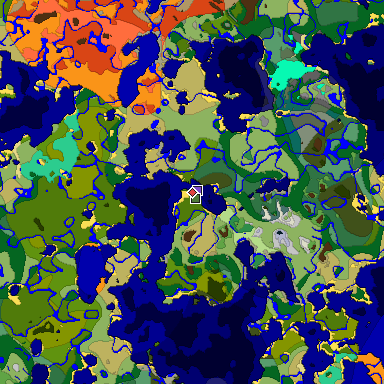Predicted biome map of Java 1.19.2 seed -6284964969525404213 around estimated spawn