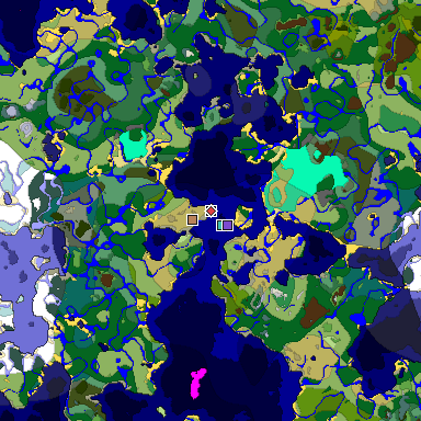 Predicted biome map of Java 1.19.2 seed 3836461951067839735 around estimated spawn